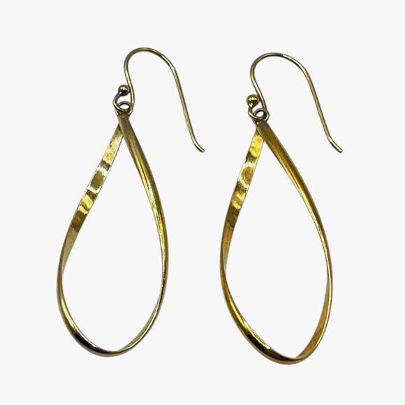 Gold Plated Sterling Earrings Dangle Teardrop Twist Hoop Lightweight Elegant 2” - Picture 2 of 7